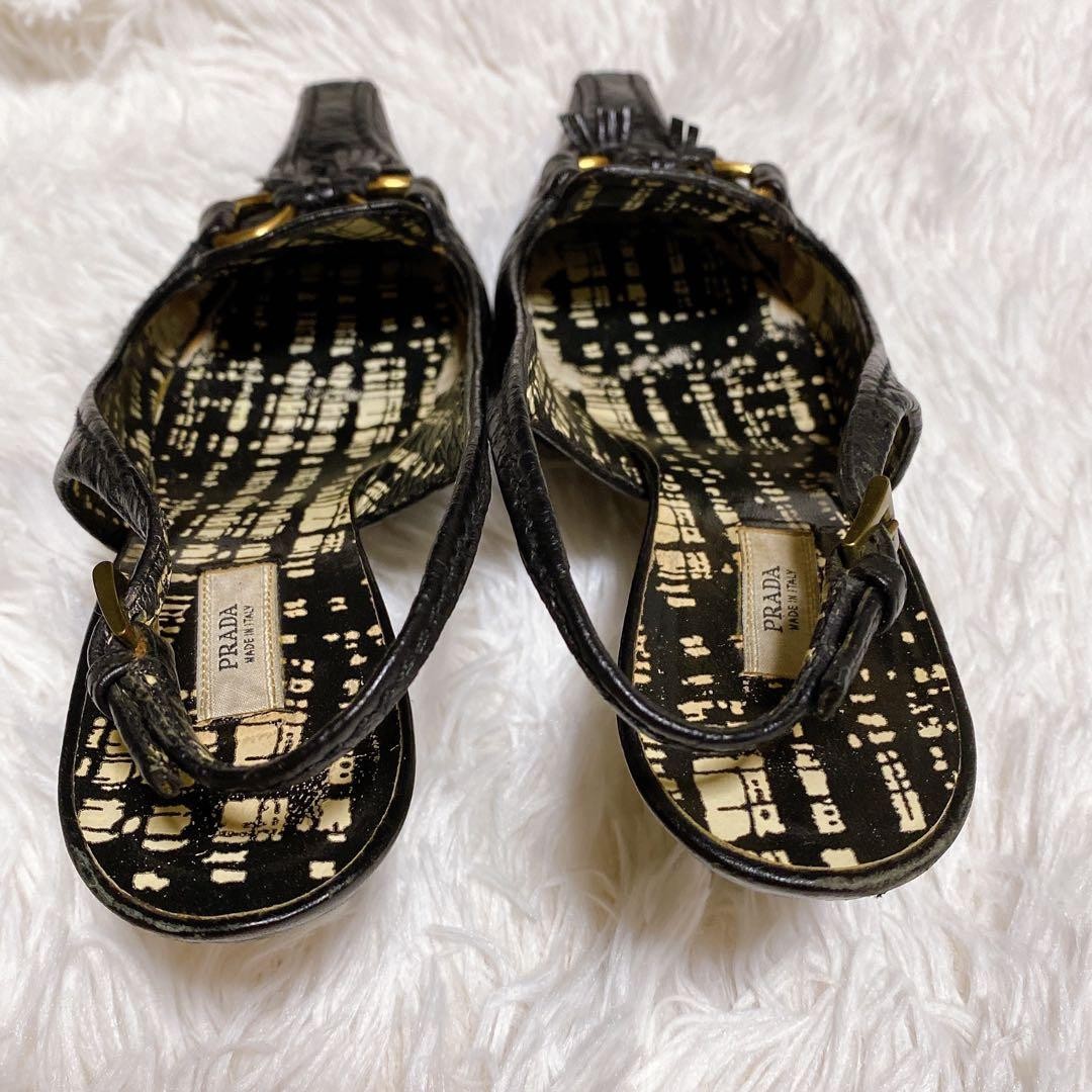 Rare PRADA Women's Black Logo Heel Pumps Sandals Size EU35/US5 Auth thumbnail 4