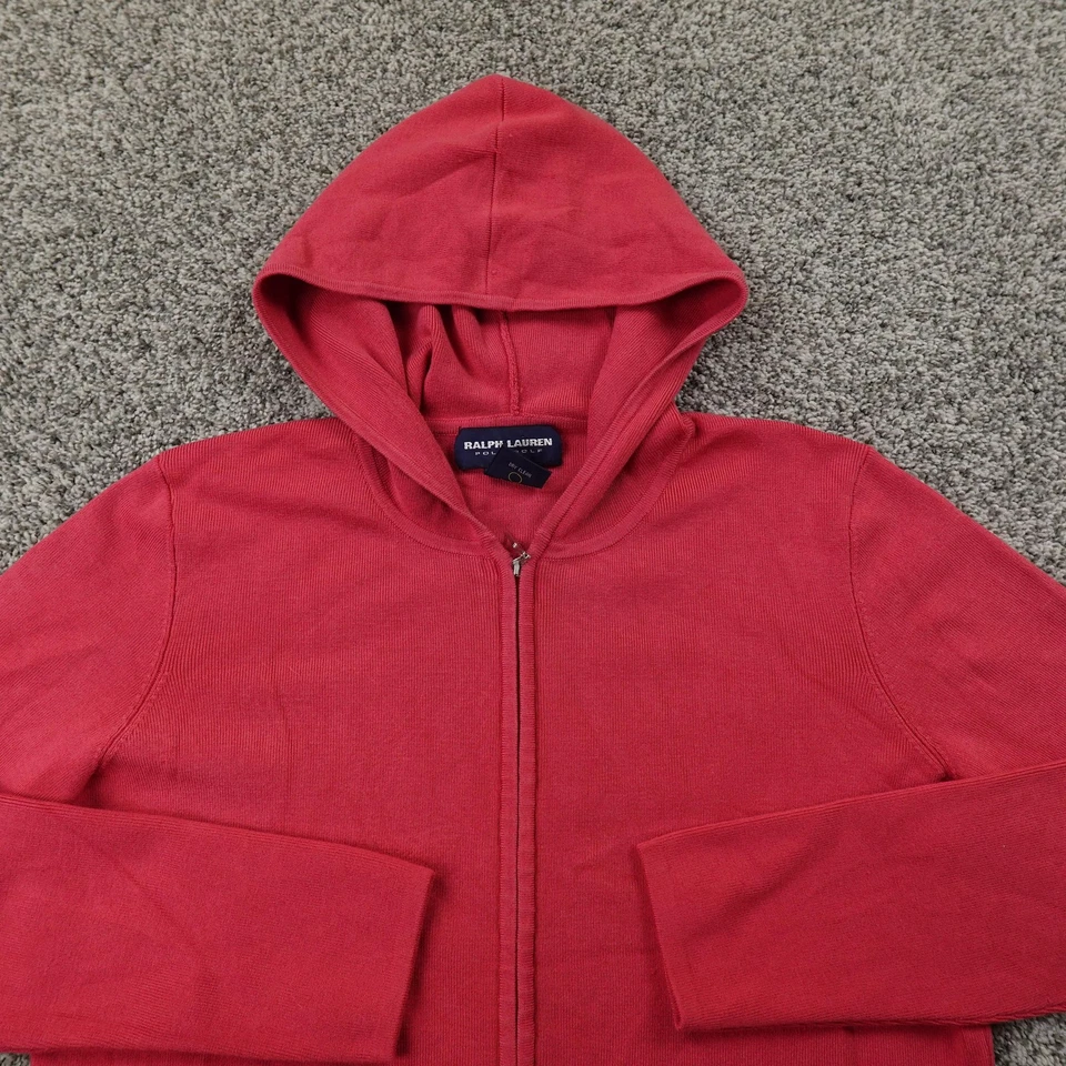 Jaqueta moletom Ralph Lauren polo feminina com capuz L seda vermelha golfe zíper completo malha - Imagem 2 de 4