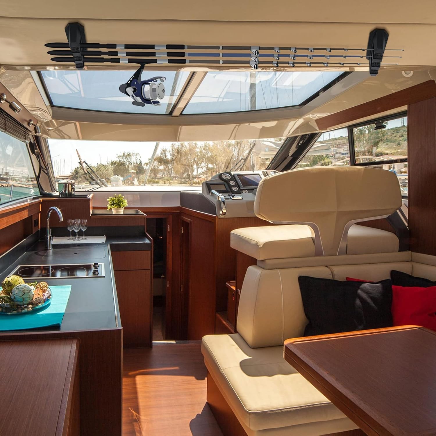 2-Pack Black Fishing Rod Holder Wall Mount for Boats Holds 3 Rods