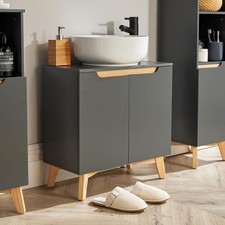 Under Sink Basin Unit Bathroom Grey Storage Cupboard Shelving Furniture Unit
