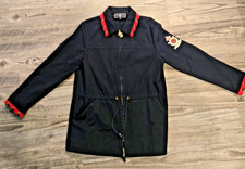 St. John Sport By Marie Gray Navy Blue drawstring Jacket size Small logo zip