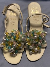 Vintage Amalfi By Rangoni White Italian Leather Beaded Sandals Sz 5.5 Bridal