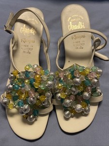 Vintage Amalfi By Rangoni White Italian Leather Beaded Sandals Sz 5.5 Bridal