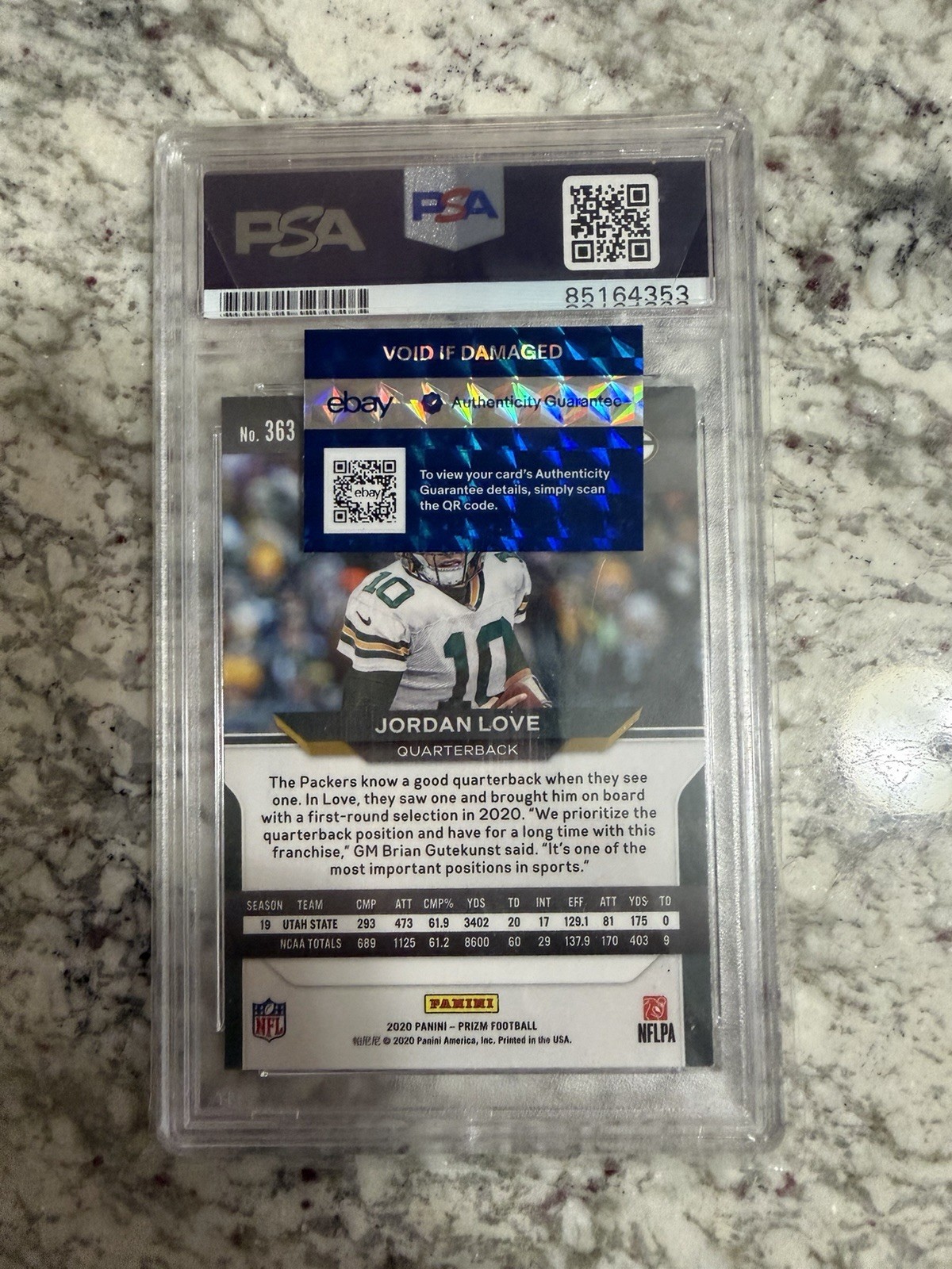 2020 Panini Prizm Rookie Jordan Love #363 IP Auto Green Ink PSA 10 view 2