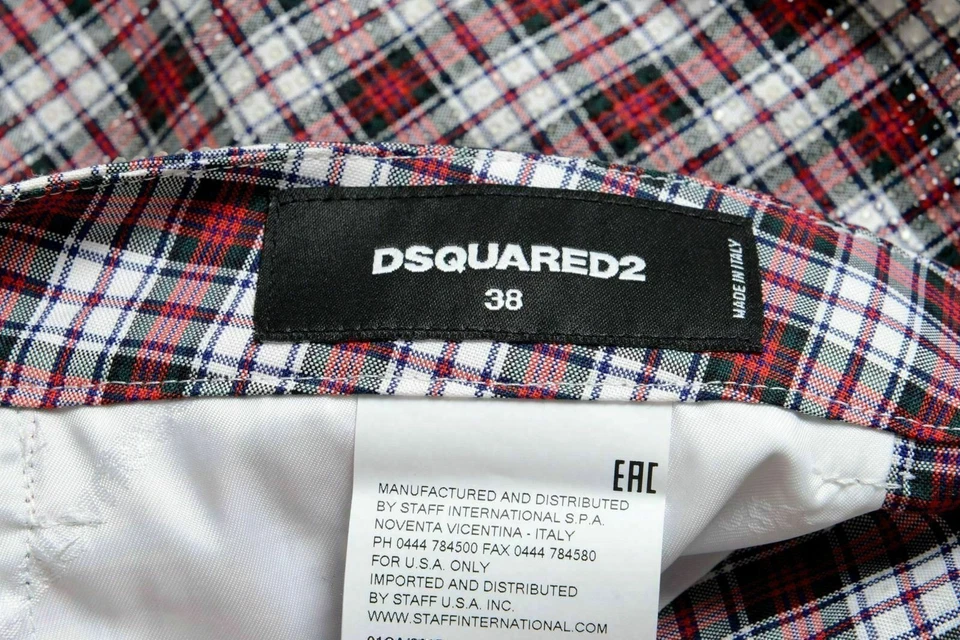 Pantalones informales decorados con cuentas a cuadros multicolores Dsquared2 para mujer US XS IT 38 Foto 4 de 4