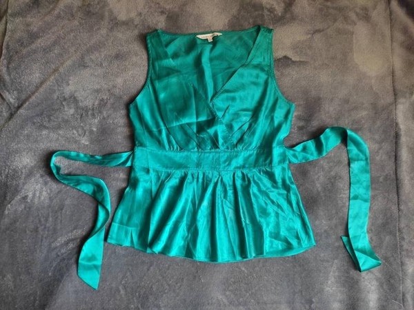 Women Laura Ashley Shirt Turquoise Silk 38
