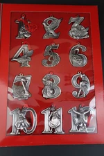 Lillian Vernon TWELVE DAYS OF CHRISTMAS Ornaments 2" Metal Pewter Set of 12 6910