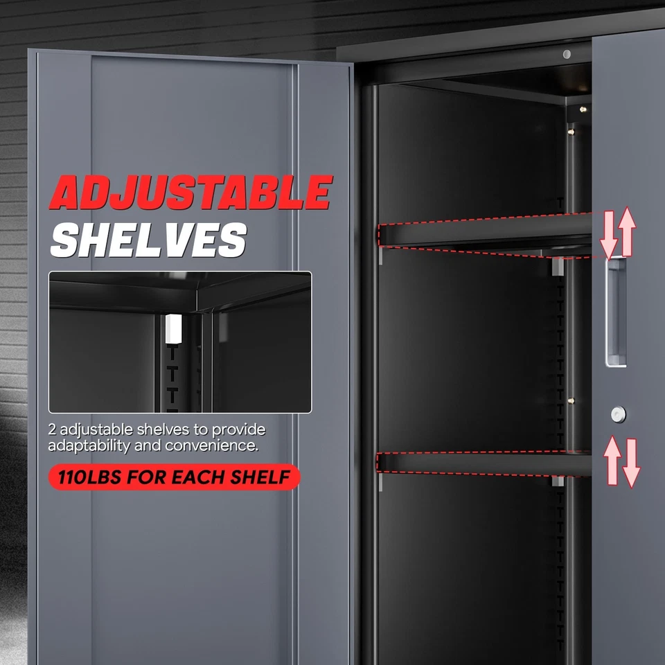 Gabinete de almacenamiento de metal resistente bloqueable de 36" con estantes ajustables gris/negro Foto 4 de 4
