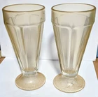 2 Vintage Soda Fountain Ice Cream Sundae Parfait Milk Shake Glasses Heavy 7"