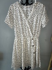 Sienna Sky Floral White Blue Wrap Dress Button V-Neck Short Sleeve M