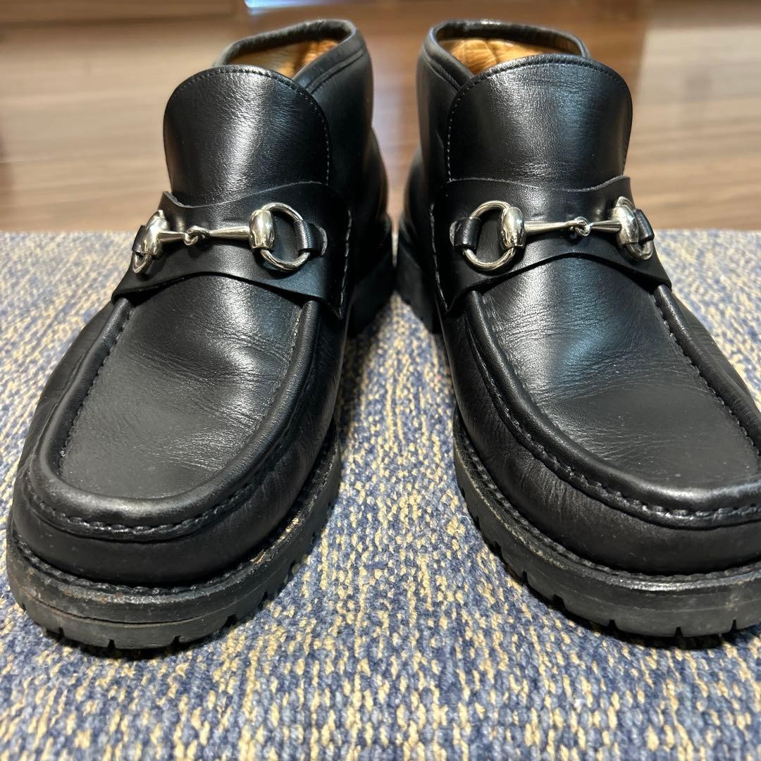 GUCCI Short Boots Loafers Shoes Horse Bit EU 38 US 8 Leather Black Authentic thumbnail 8