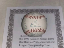 LEE ELIA 1992 SCRANTON RED BARONS PHILLIES TEAM AUTOGRAPH INTERNATIONAL BASEBALL