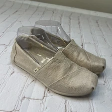 Tom’s Women’s 6.5 Classic Flats Shoes Slip On Gold Shimmer Burlap 