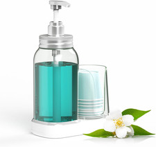 Mouthwash Dispenser for Bathroom, 25Oz Mouthwash Pump Bottle with Cup Holder, Re