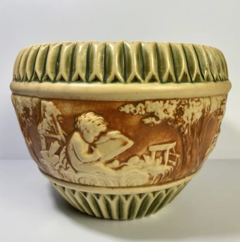 VTG Roseville Donatello 10” Jardiniere; Art Pottery, Neoclassical Cherub Design