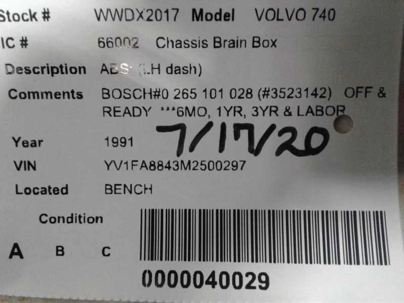 ABS Computer Brake Module 91 1991 VOLVO 740 0265101028 3523142  - Image 4 of 4