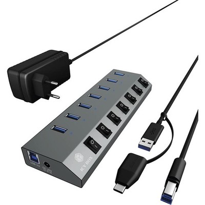 ICY BOX IB-HUB1701-C3 7 Port USB 3.0 Type-A Hub Ladegerät Aluminium