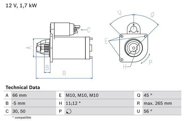 BOSCH Starter Motor for Peugeot Partner Combi HDi 2.0 Feb 2000 to Feb 2008
