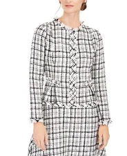 JULIA JORDAN Tweed A-Line Jacket Dress Fringe Trim in Ivory/Black 12