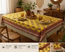 Hand Block Print Tablecloth 100 Cotton Floral Hippie D cor Dinner Party 2 Pcs