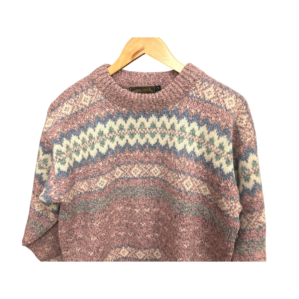 Suéter Eddie Bauer Lana Fair Isle Hecho en EE. UU. Rosa Tejido Nórdico De Colección Años 90 Grande Foto 2 de 4