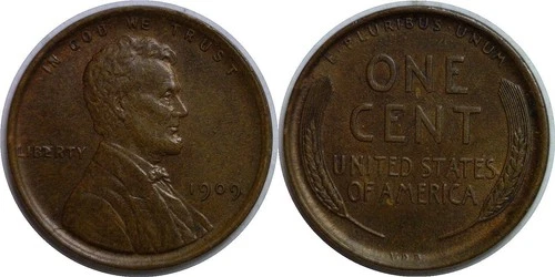 1909 VDB 1C Lincoln Wheat Cent AU