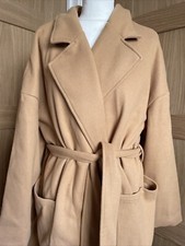 Shein Curve, Ladies Camel Colour Wrap Style Long Coat, Size 1 Xl, Chest 50"