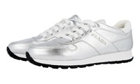 Prada Leder Prax Sneaker - 3E6412 - Argento Silber Weiss - Neu - 41 Uk 8