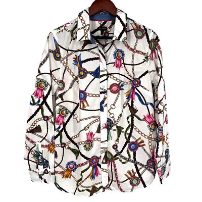 Talbots Sz Large Baroque Chain Long Sleeve Formal Blouse Shirt Top Dinner  Travel