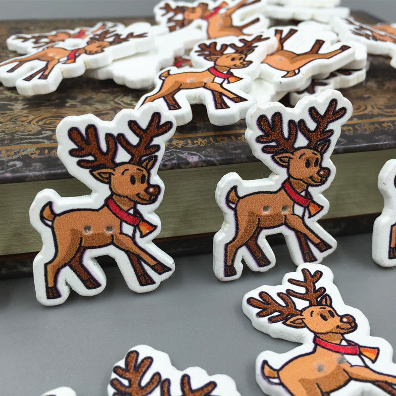 Christmas reindeer shape Wooden Buttons Sewing festival Decorati