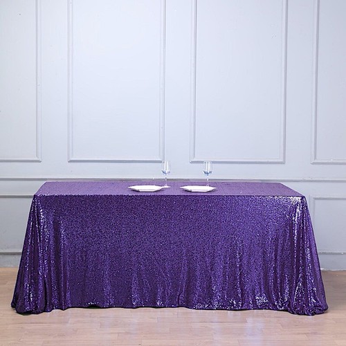 90x156" Purple SEQUIN RECTANGLE TABLECLOTH Wedding Party Catering Linens SALE - Picture 8 of 8