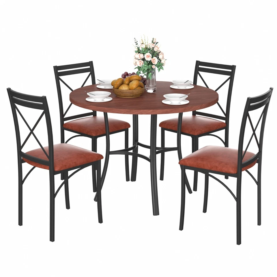 5 Pcs Dining Table Set for Kitchen Marble Grain Table Top Dinette w/Storage Rack - Image 3 of 4