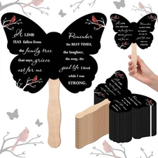 50 Pcs Funeral Handheld Fan Bulk Butterfly Memorial Black Paper Fan Red Cardi...