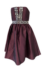 Aubergine Satin STRAPLESS JEWEL PROM DRESS Size 8, 10, 12, 14