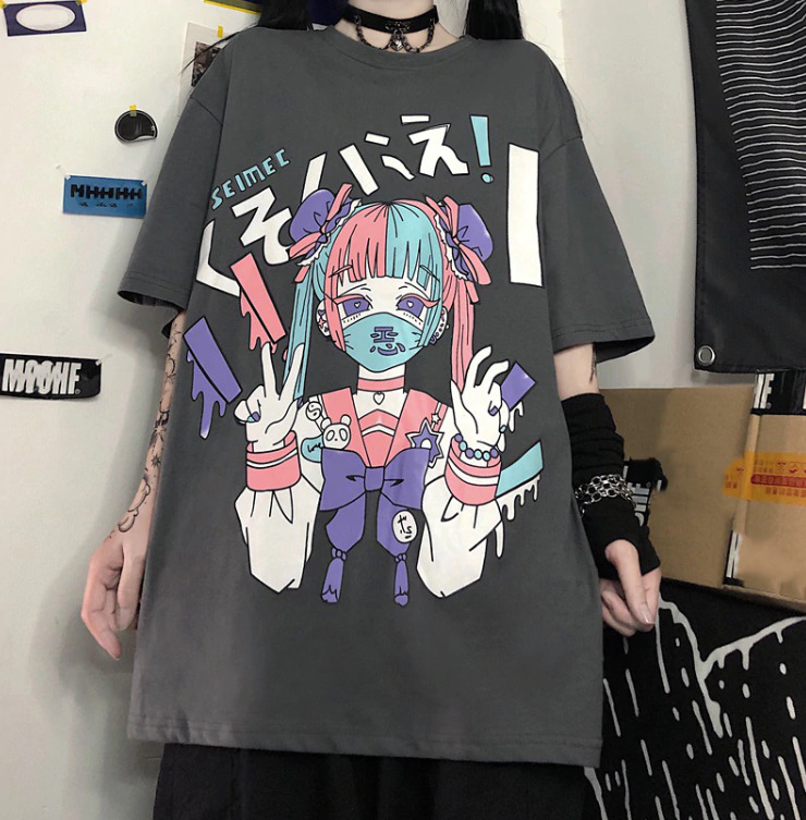 Punk Rock Gothic Girl Band Vintage Anime Oversized T-Shirt – Anime Crush