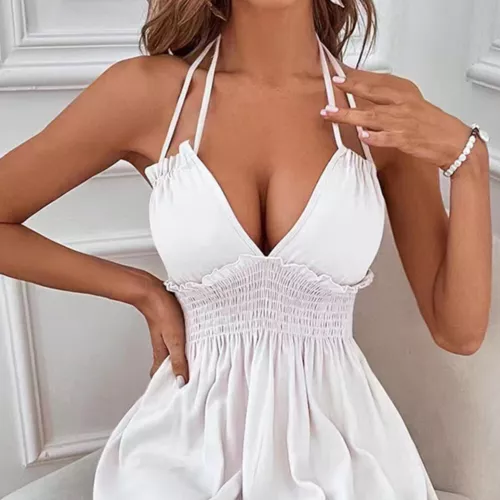 Sexy Mini Vestido de Verano para Mujer Espalda descubierta Columpio Profundo Cuello en V Playa Fiesta Solero EE. UU. - Imagen 3 de 29