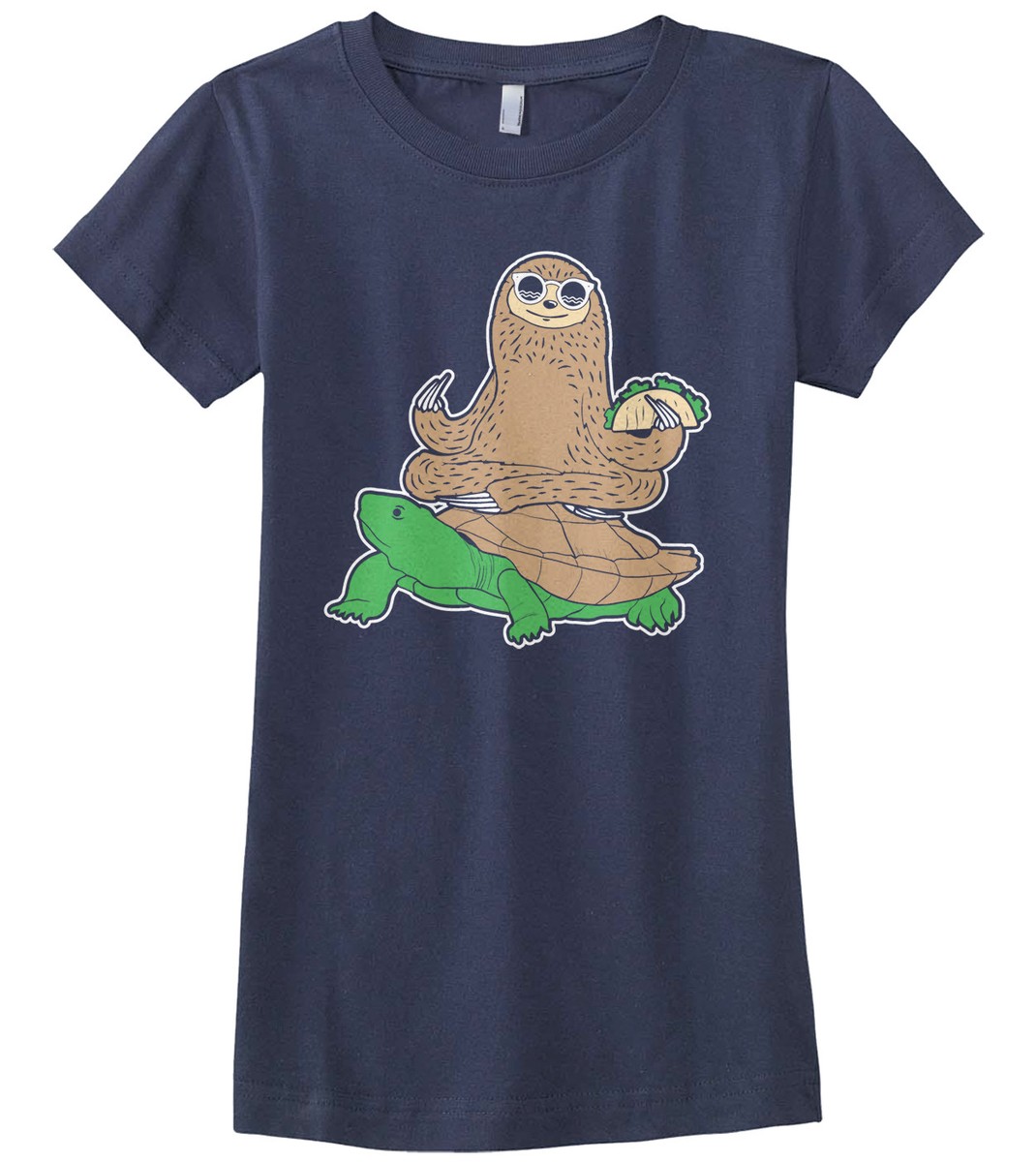 Sloth Riding Turtle Girls Fitted T-Shirt Funny Animal Humor Gift