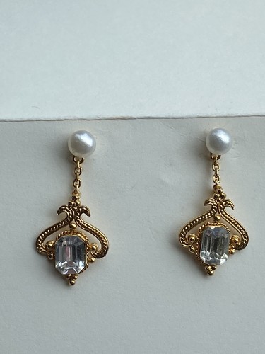 C. Garcia 22K Gold Plate Pearl Crystal Earrings Art Deco Evening Elegant Bridal - Picture 5 of 7