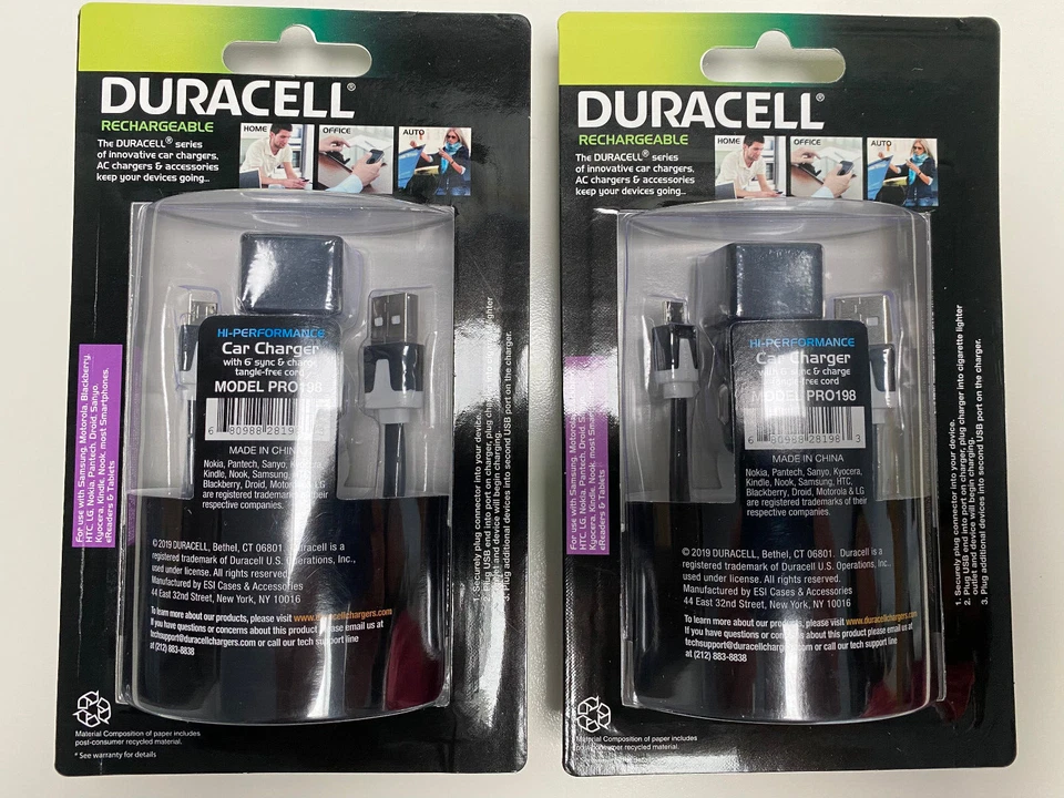 2 x DURACELL 3.1 Amp Dual USB Car Charger with 6' Micro USB Cable - Image 2 of 2