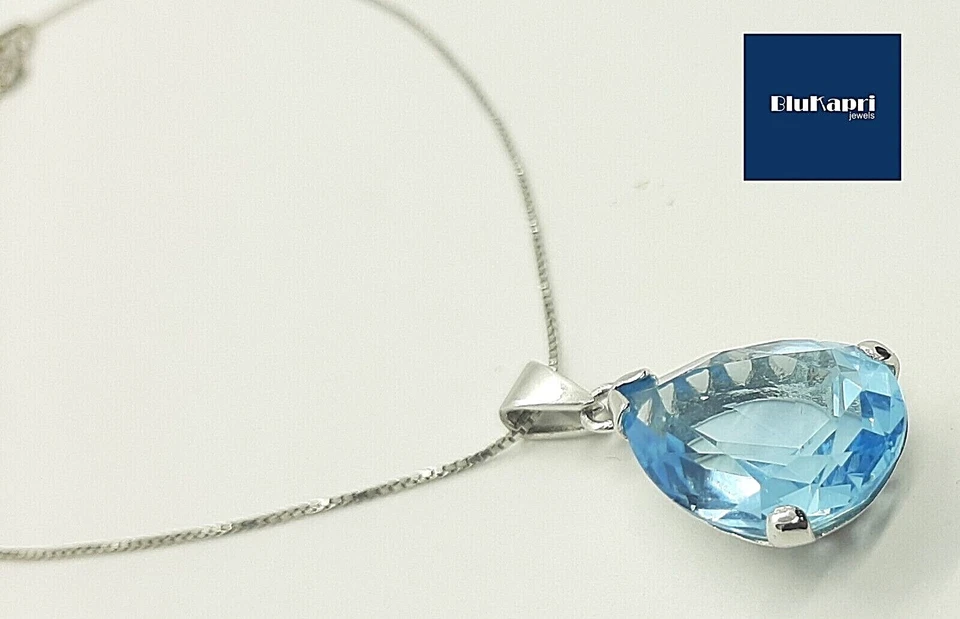Collana donna in Argento 925 con ciondolo pietra acquamarina goccia - Immagine 4 di 4