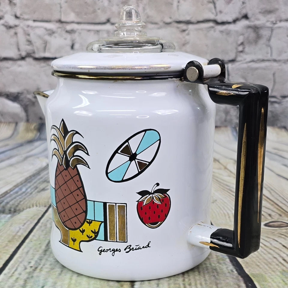 Georges Briard Ambrosia Piña Cafetera MCM Esmalte Percolador EE. UU. Foto 2 de 4