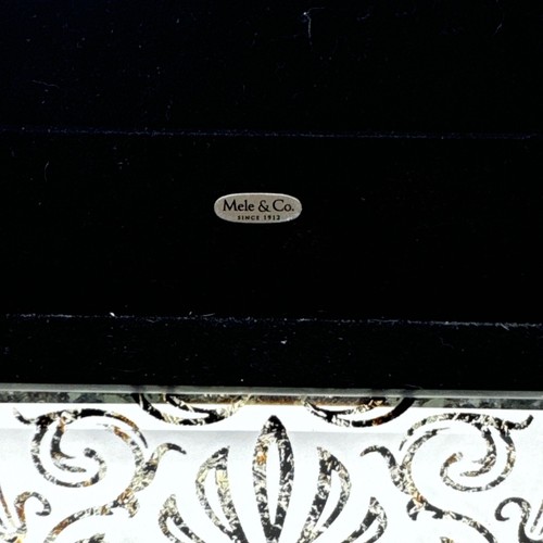Mele and Co Mirrored Jewelry Box Case Black Sueded Fabric Felt Floral Ornate - Picture 7 of 13