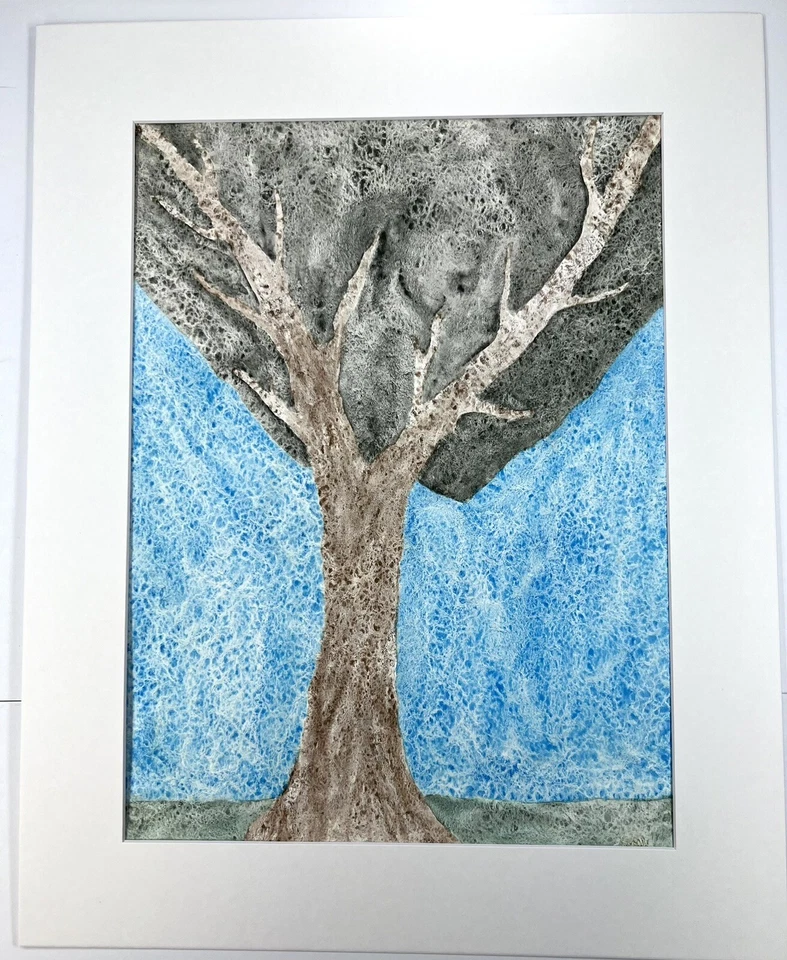 Modernist Abstract Tree Watercolor Painting 20x16” Matted Contemporary Art - Image 2 of 4
