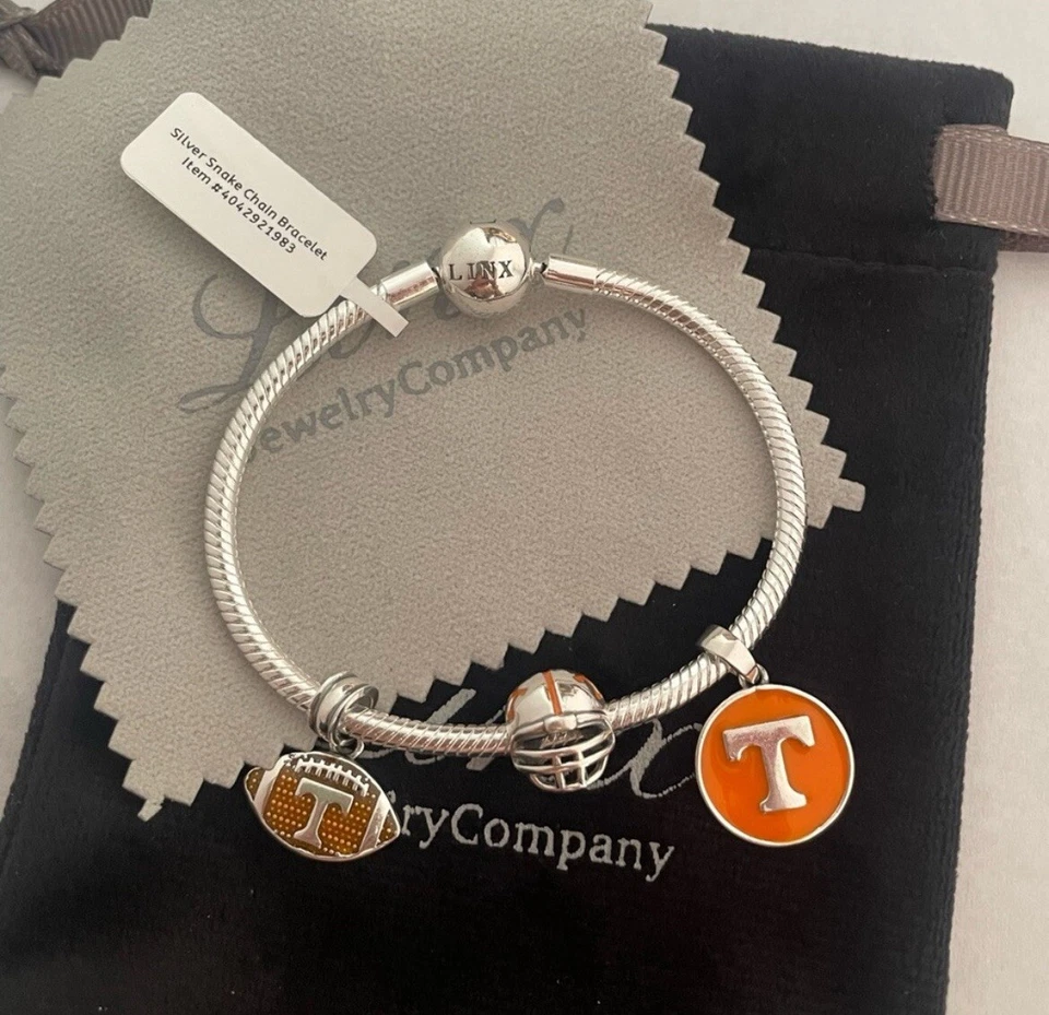 Linx Silver Snake Chain Bracelet with Tennessee Volunteers Themed Charms - Image 3 of 4