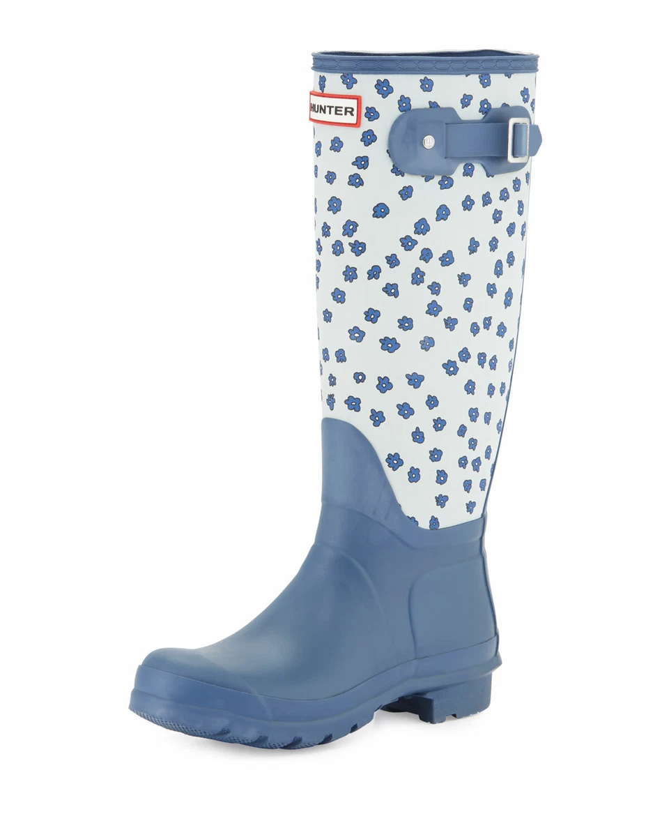 Controversia Juguetón Rebaja NEW Hunter Original Festival Floral Rain Boots, Blue (Size 5 M) - MSRP  $150.00! | eBay