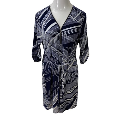 Mlle Gabrielle Dress Womens Large Knit Tab Sleeve Belt Zip V Neck Work Office - Picture 8 of 17