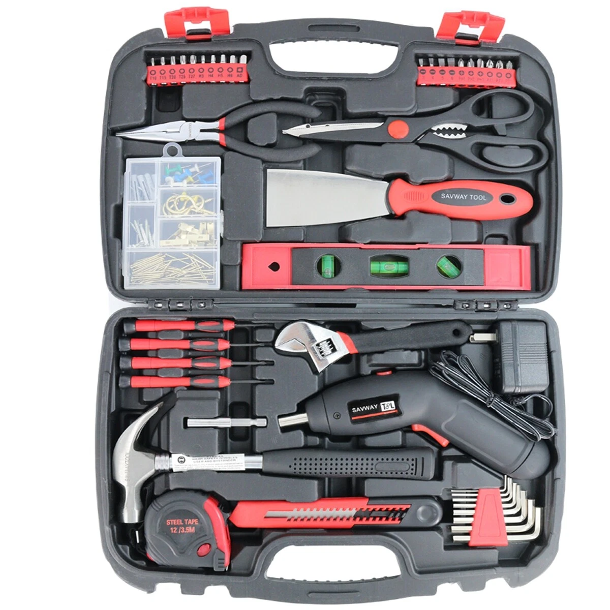 SAVWAY 143pcs Power Tool Set Kit Cordless Screwdriver Drill Tools