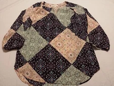 Pleione Womens Medium Shirt 3/4 Sleeve Multicolor Geometric Boho Polyester
