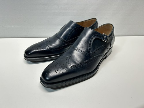 Magnanni Men’s Black Indigo Blue Wingtip Brogue Single Monk Dress Shoes 11 M