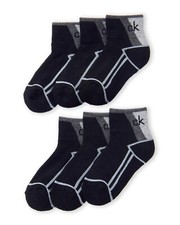 6 Pairs Calvin Klein KID BOY GIRL QUARTER Socks BLACK GRAY 4-7 SHOE SIZE 10C-13C